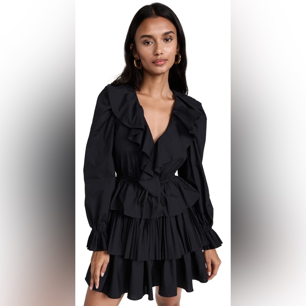 Ulla Johnson Black Ruffle V-Neck Tiered Dress